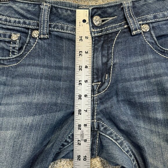 Miss Me Jeans Womens 30x32 Blue Skinny Flap Pockets Distressed Dark Wash Denim - Picture 11 of 14